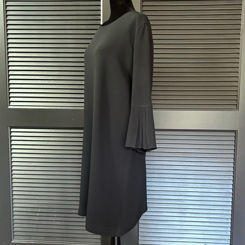 Odeeh Black Shift Dress with 3/4 Sleeves w/ Pleat Details, Quiet Luxury, Size 12